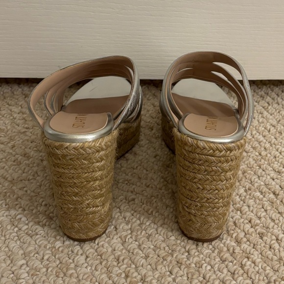 Stuart Weitzman Lilyana Espadrille Wedge Sandal Silver Metallic Heel - Picture 7 of 16